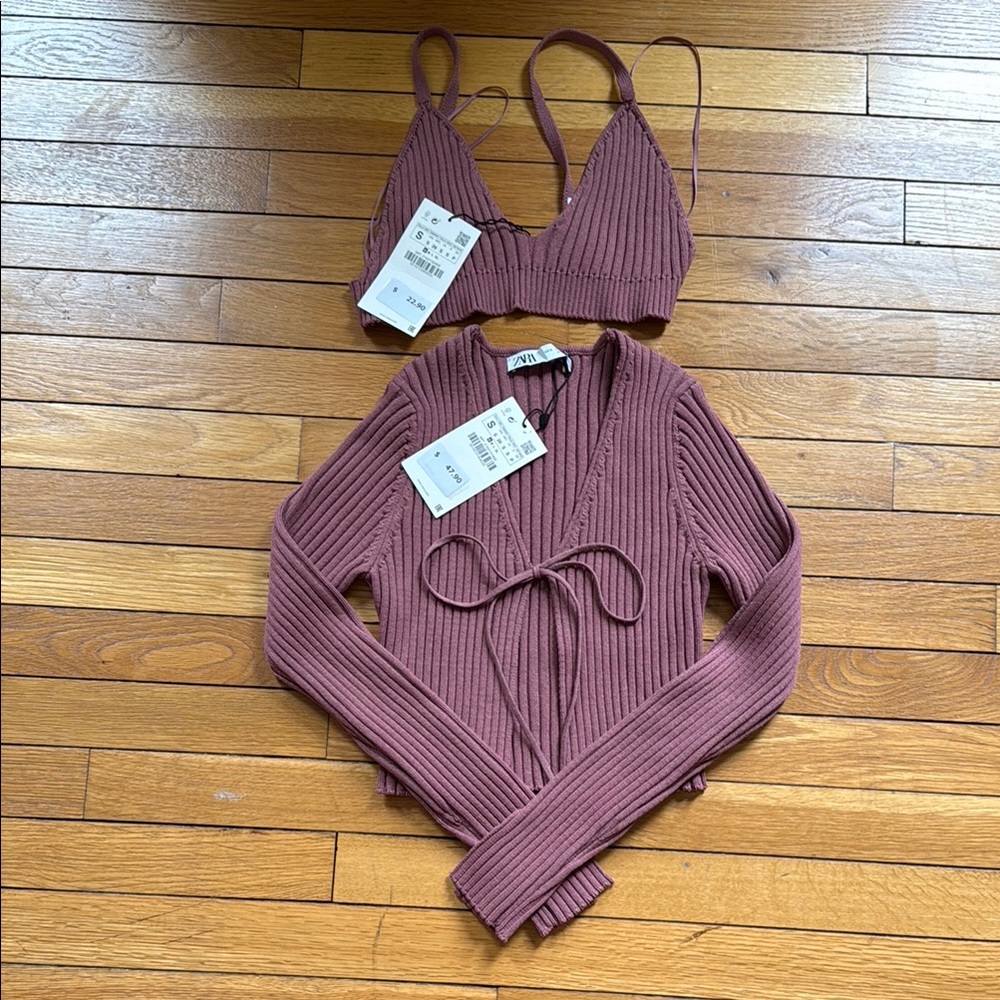 Zara Ribbed Knit Set in Dusty Rose